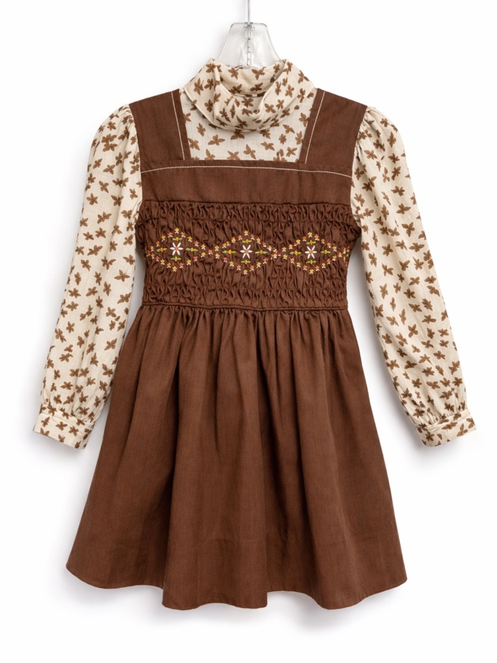 SPECIAL Vintage Polly Flinders Hand Smocked Prairie Dress Size 6 Brown Pinafore